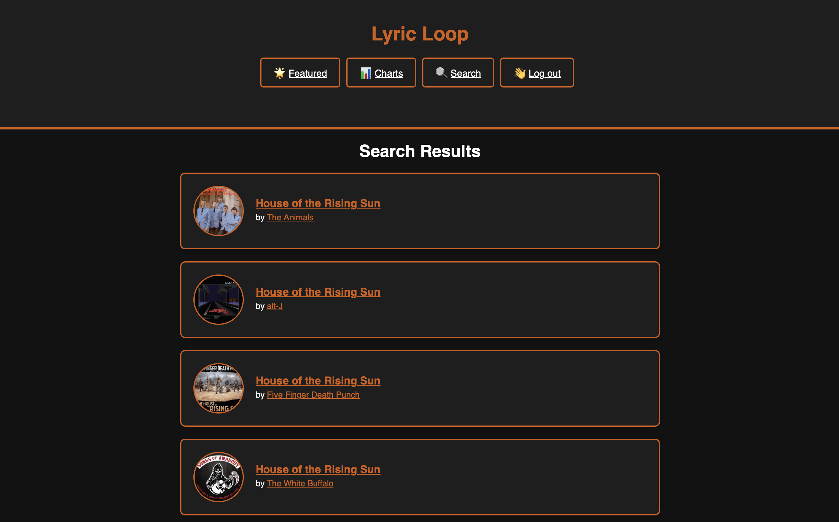 Lyric Loop Search Page