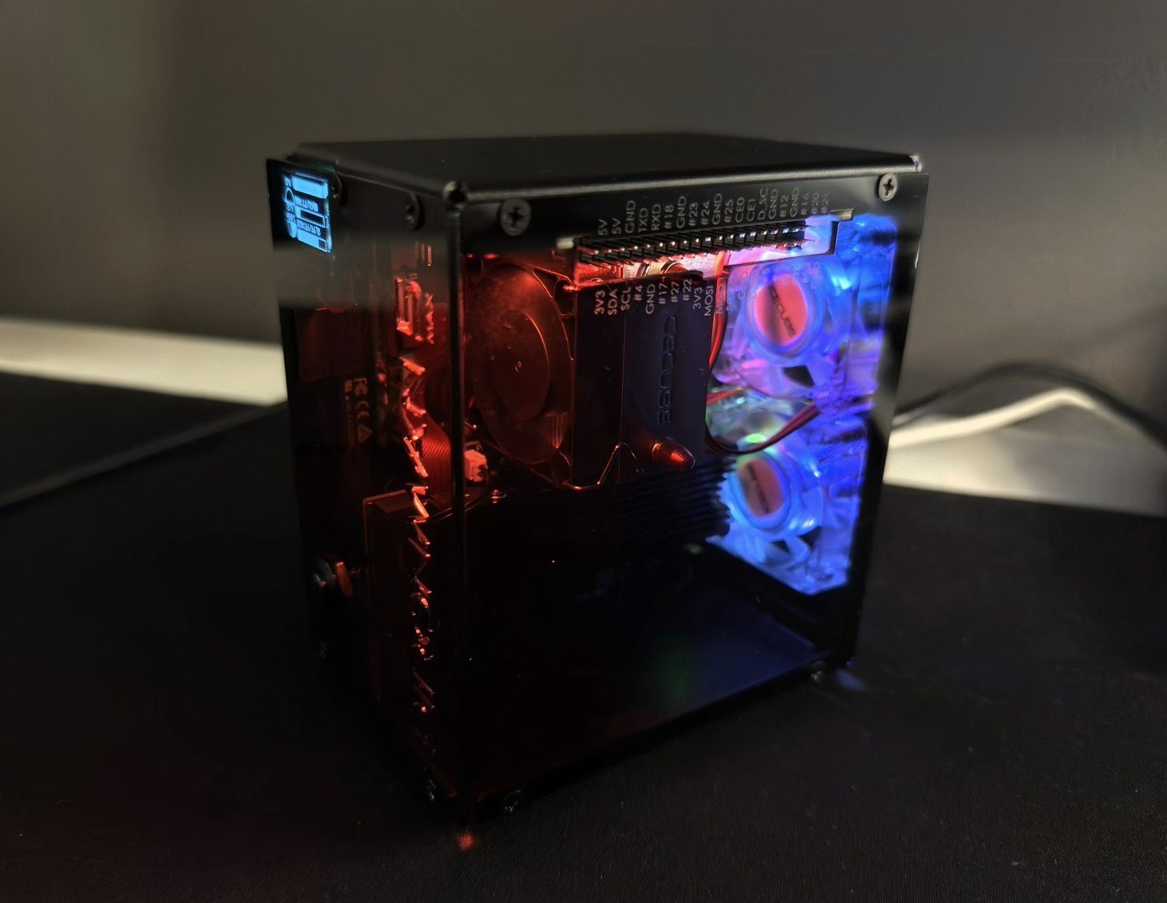 Raspberry Pi 5 housed in a Pironman 5 Max case with NVMe Storage and AI acceleration.